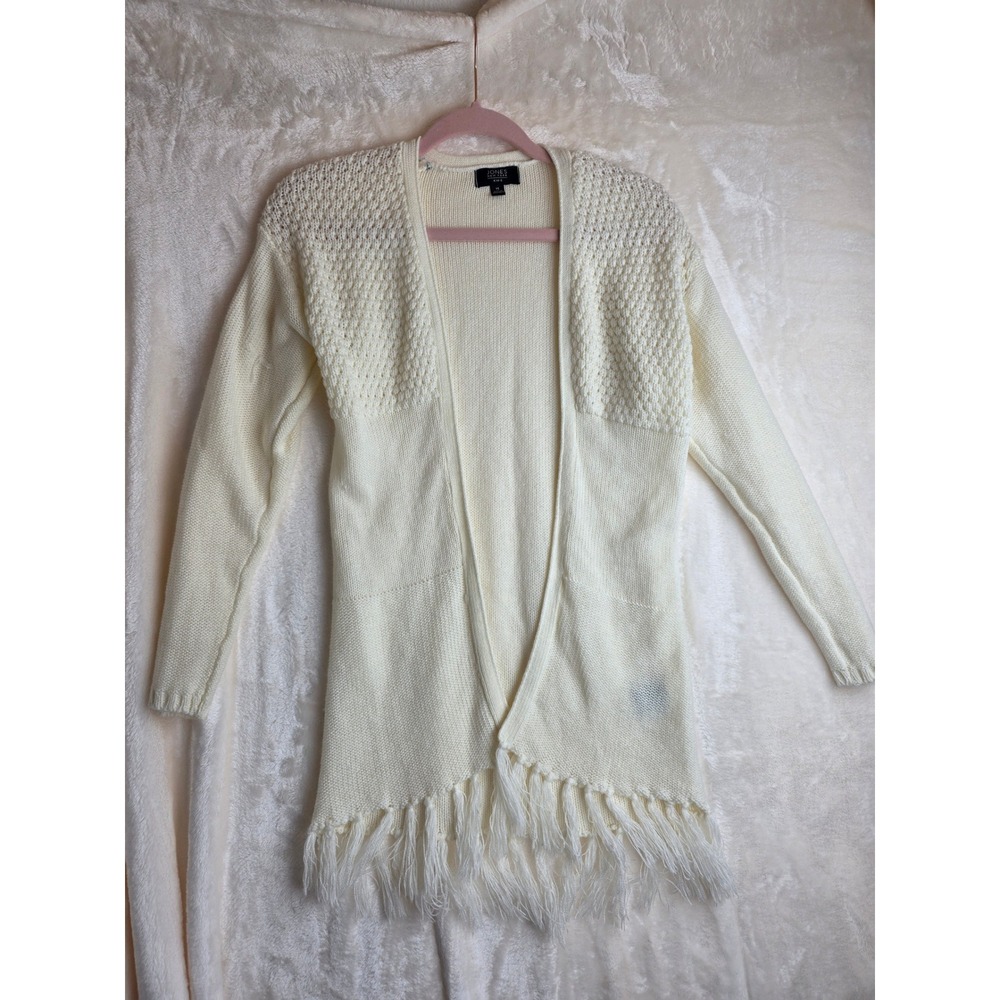 JONES NEW YORK KIDS Cream Knit Fringe Long Cardigan Sweater Size 14